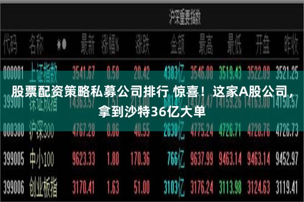 股票配资策略私募公司排行 惊喜！这家A股公司，拿到沙特36亿大单